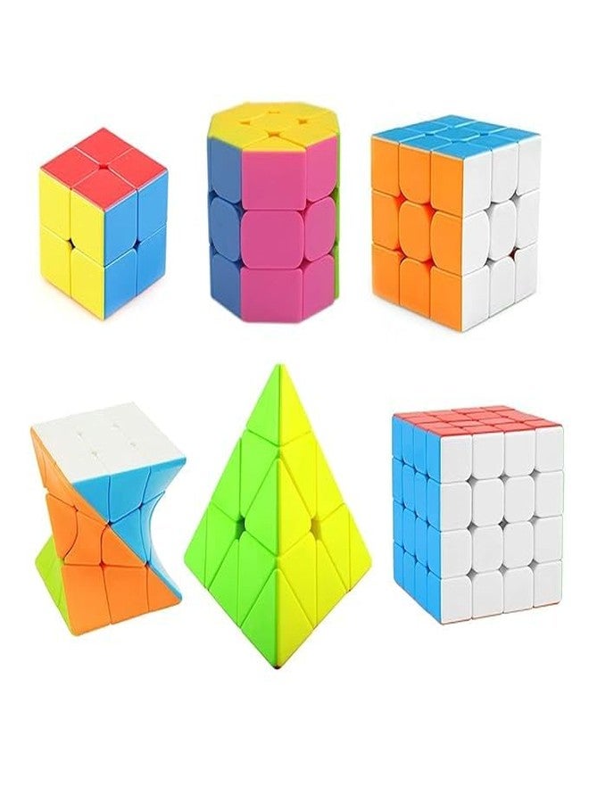 QWICK CLICK High Speed Cube Stickerless 3D Puzzle Cube Bundle | 2x2, 3x3, 4x4, Octa Cube, Twister & Pyramid Magic Speed Cubes Set for Kids & Adults (Pack of 6)